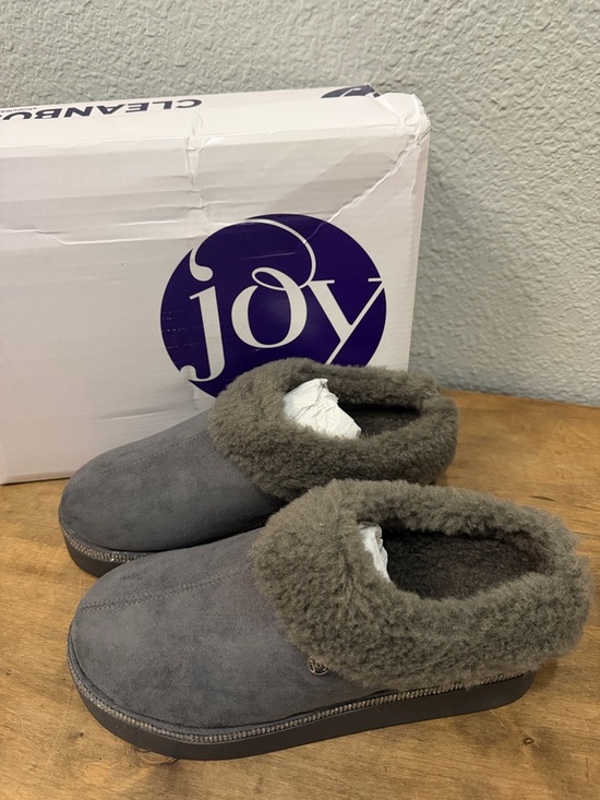 Joy Mangano Shoes - JOY Gray Faux Suede Shearling Lined Clog Slippers size 5